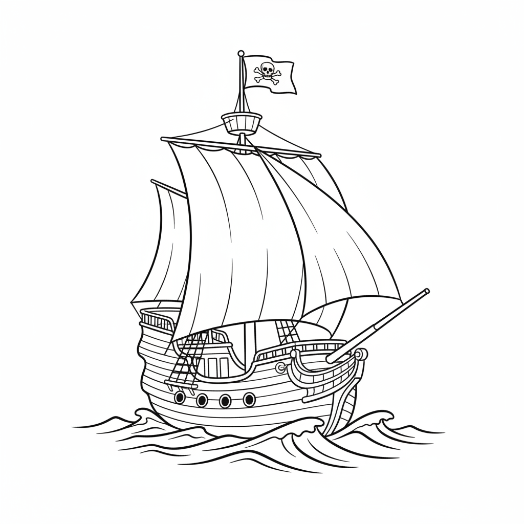 simple classic pirate ship with coloring page