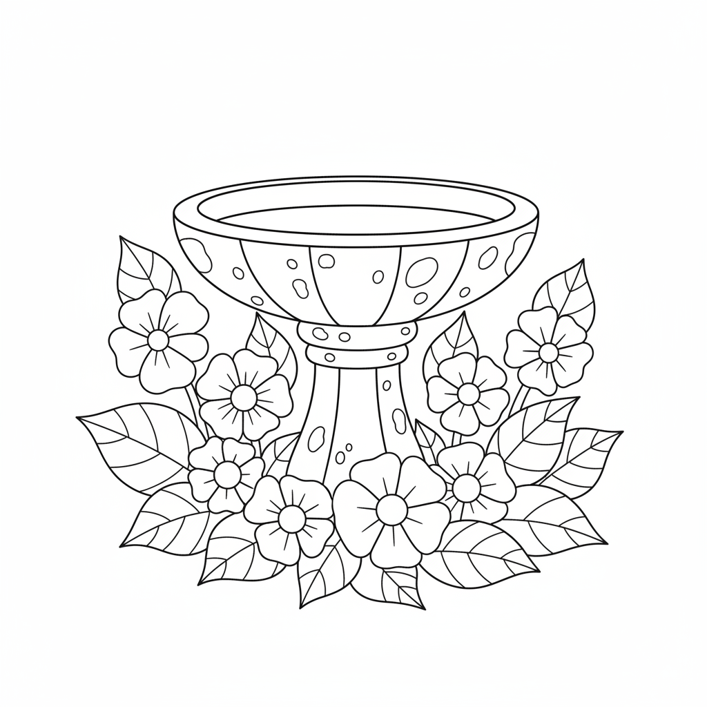 simple classic stone bird bath coloring page