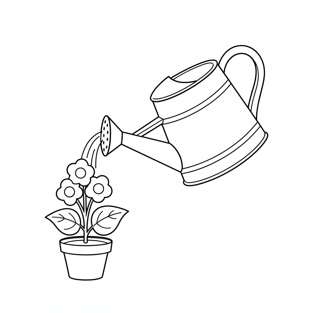 simple classic watering can viewed coloring page