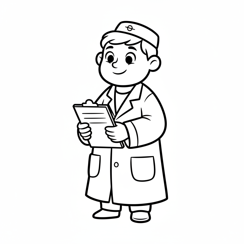simple clean doctor stands in coloring page