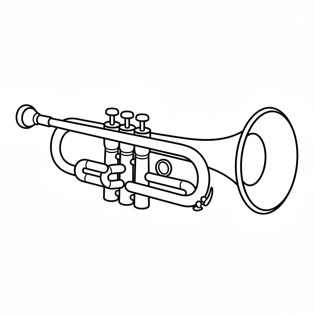 simple clean drawing of trumpet coloring page