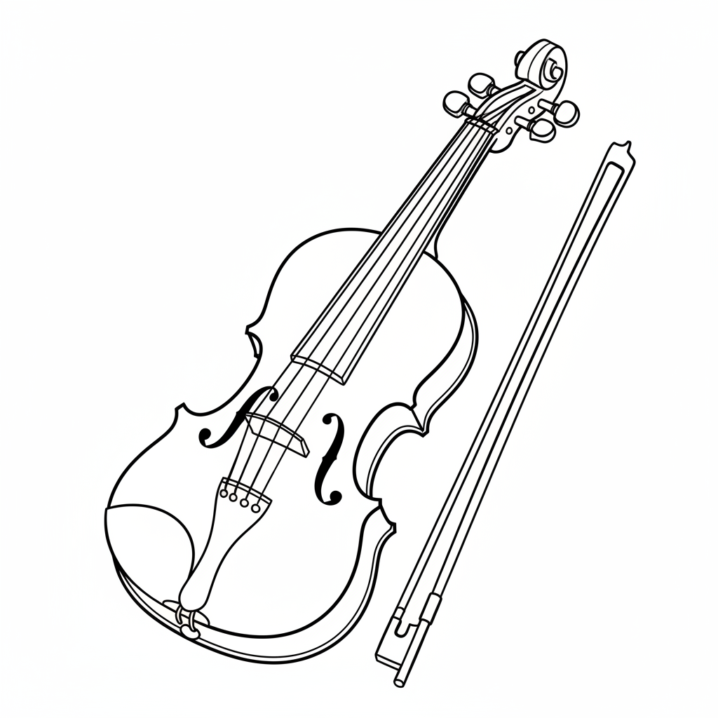 simple clean drawing of violin coloring page