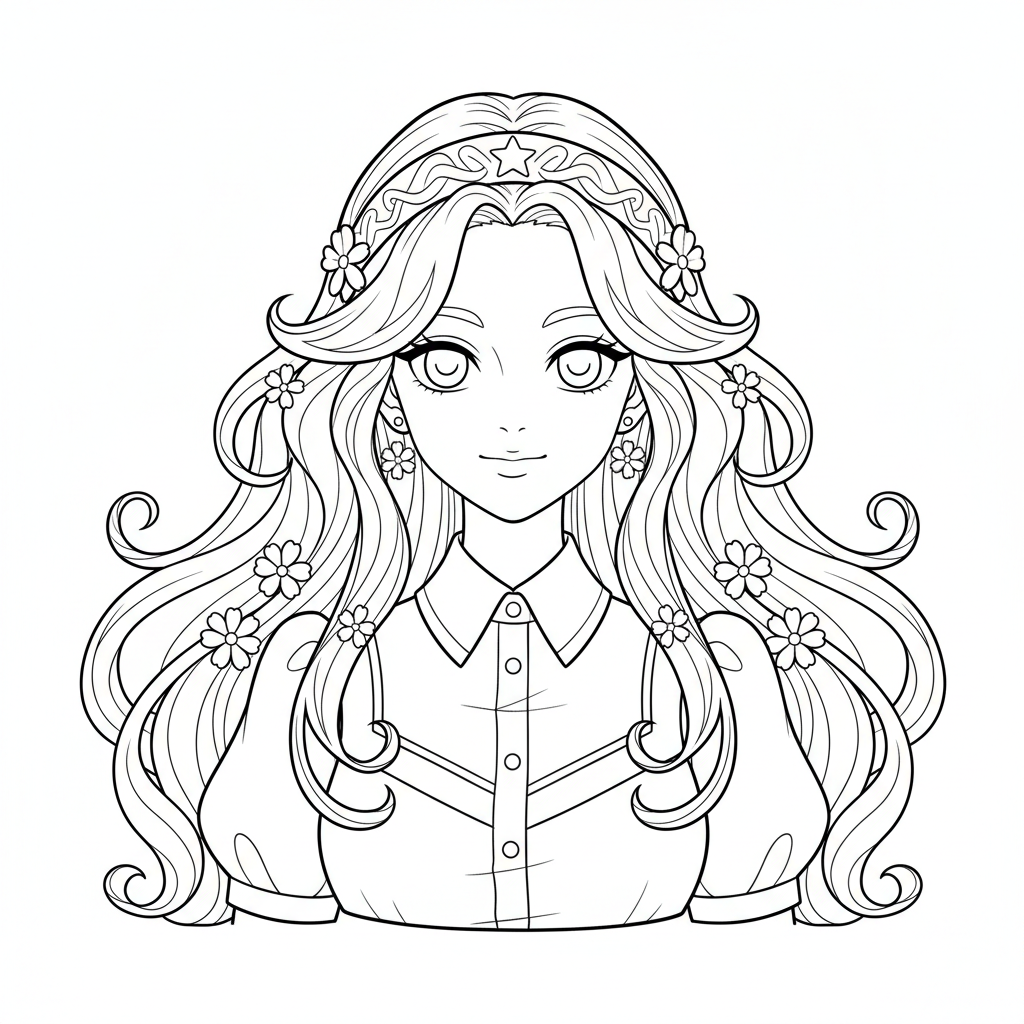 simple clean of anime inspired coloring page
