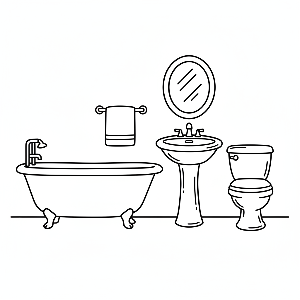 simple clean of bathroom interior coloring page