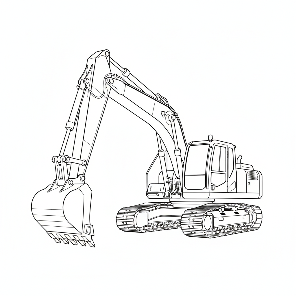 simple clean of excavator construction coloring page
