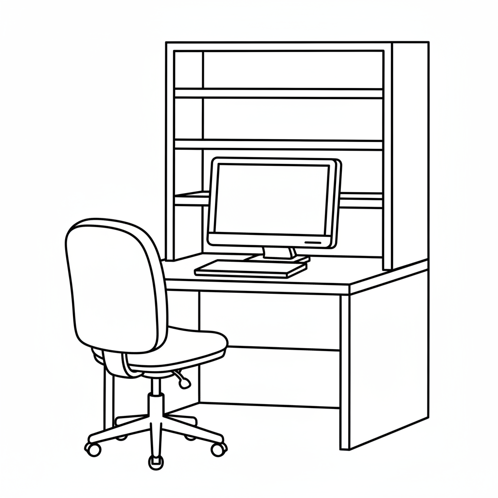 simple clean of home office coloring page