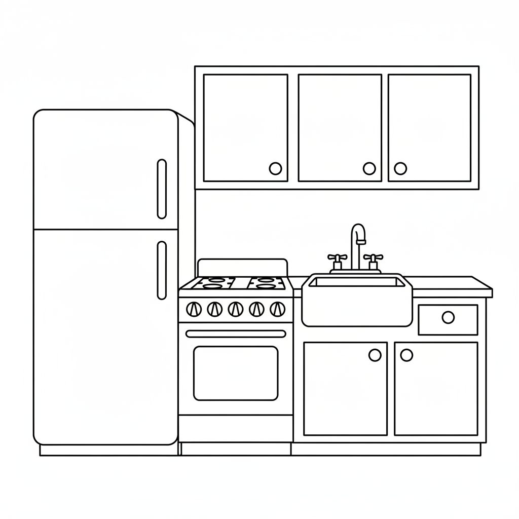 simple clean of kitchen interior coloring page