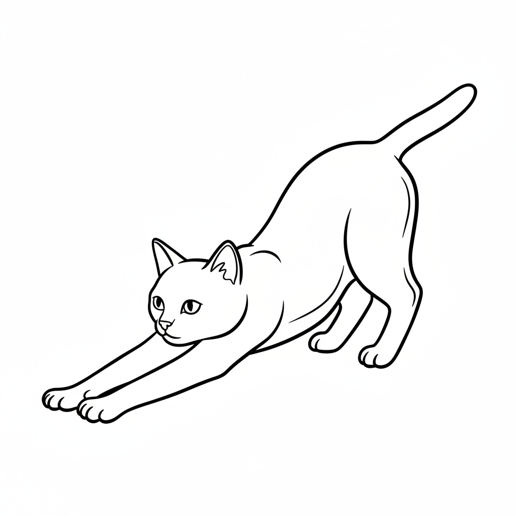 simple clean single cat in coloring page