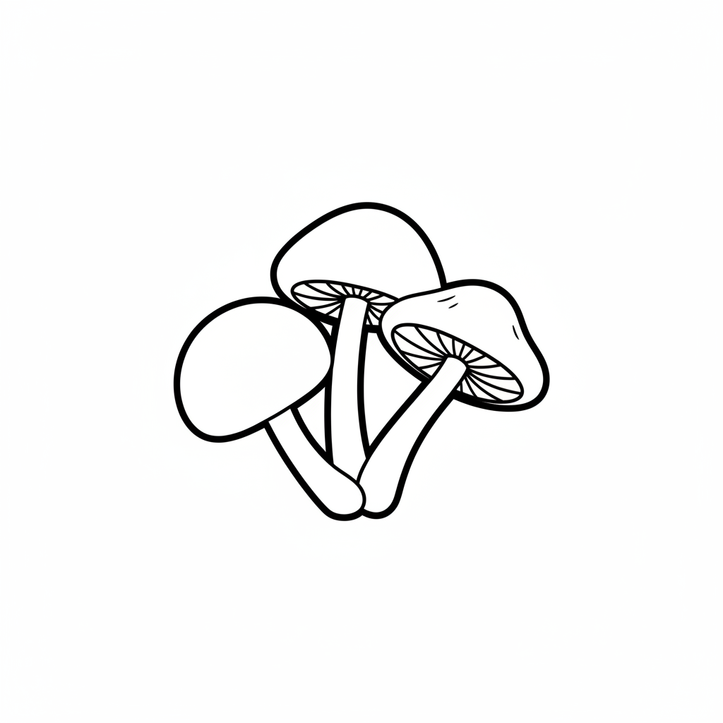 simple cluster of three mushrooms coloring page