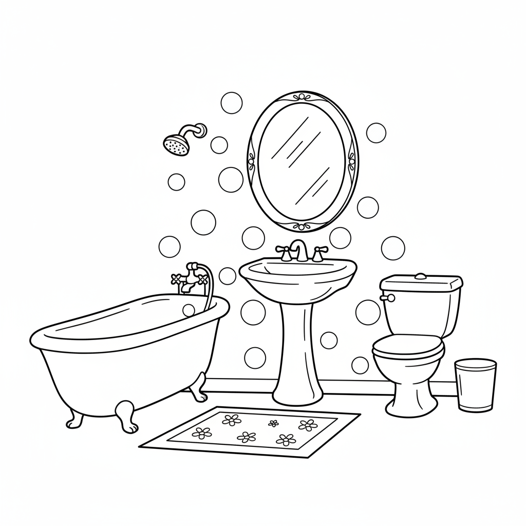 simple dollhouse bathroom interior s coloring page