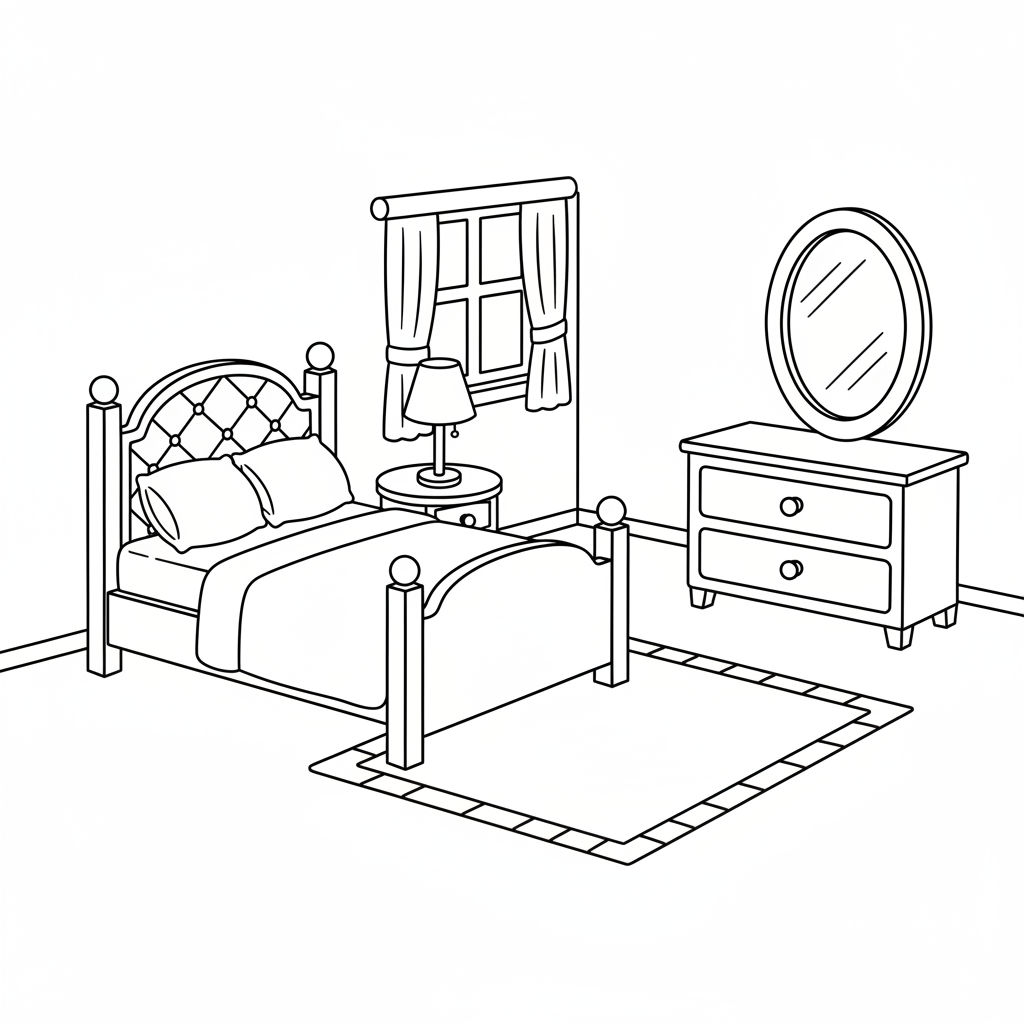 simple dollhouse bedroom interior s coloring page