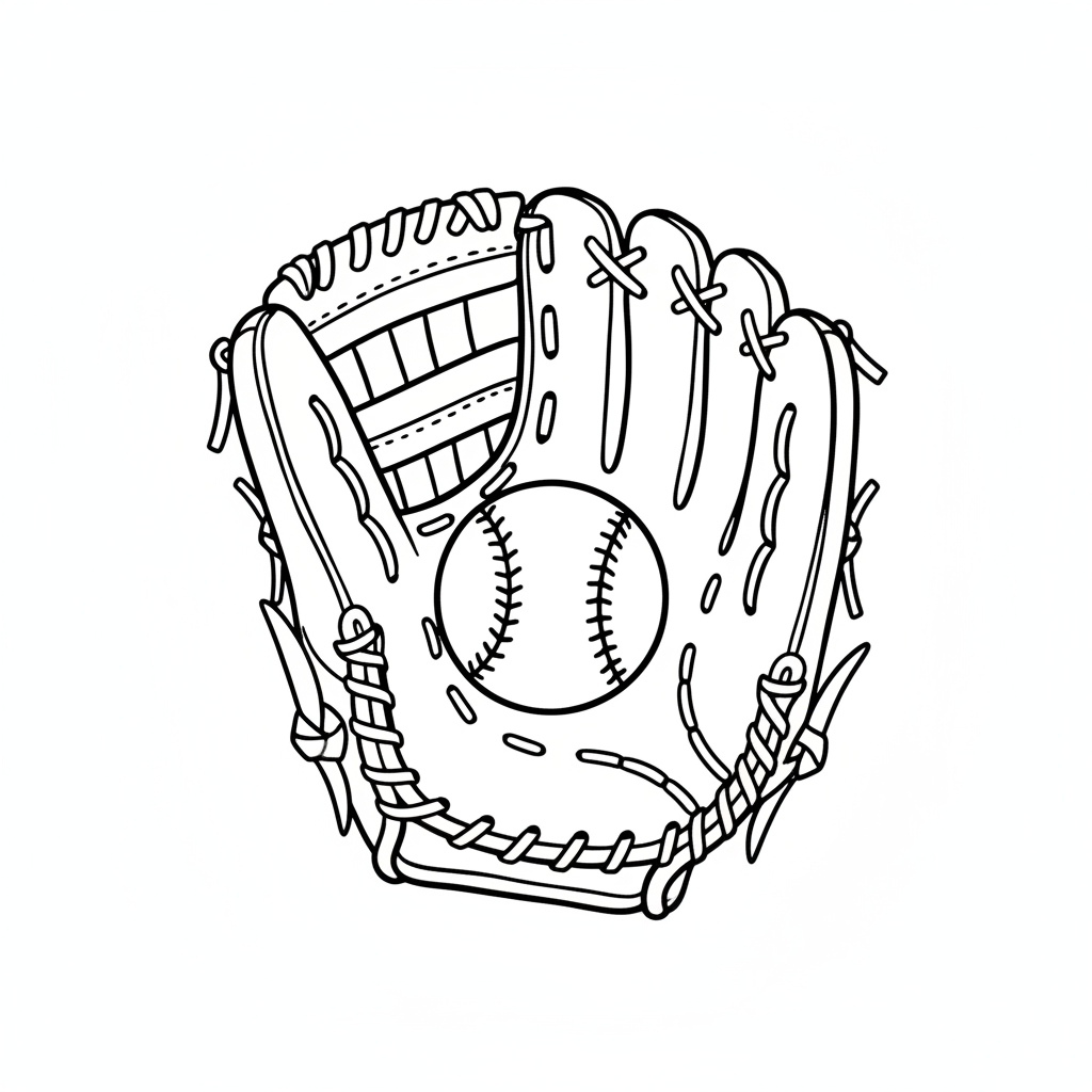 simple drawing of baseball glove coloring page