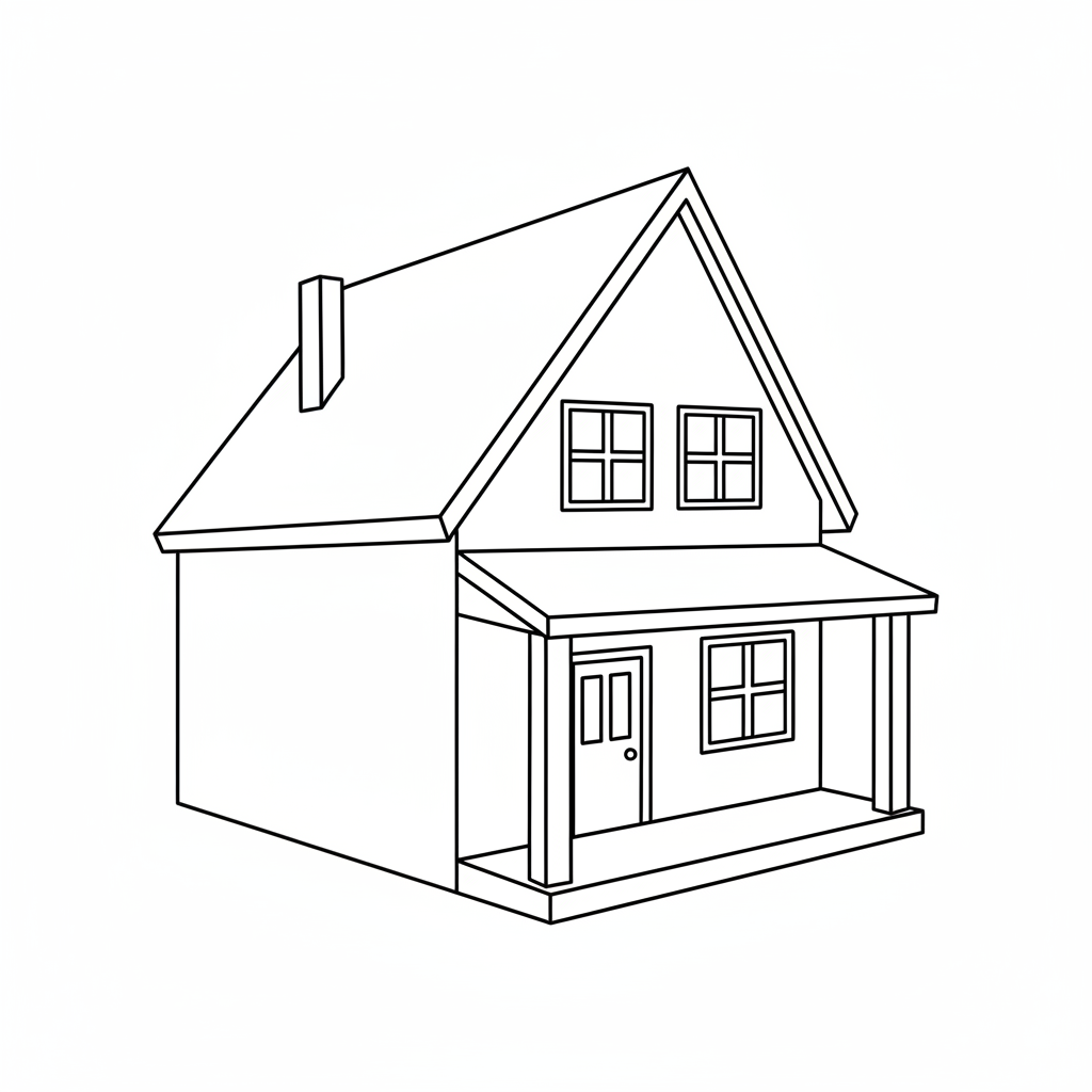 simple drawing of house with coloring page