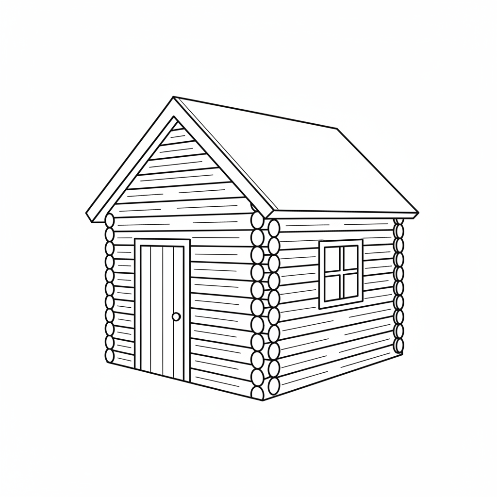 simple drawing of log cabin coloring page