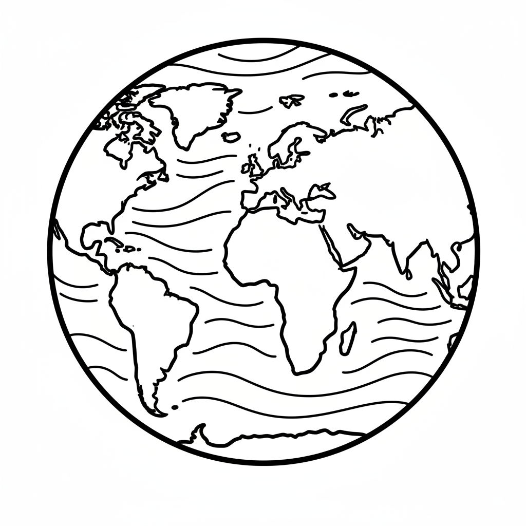 simple drawing of planet earth coloring page