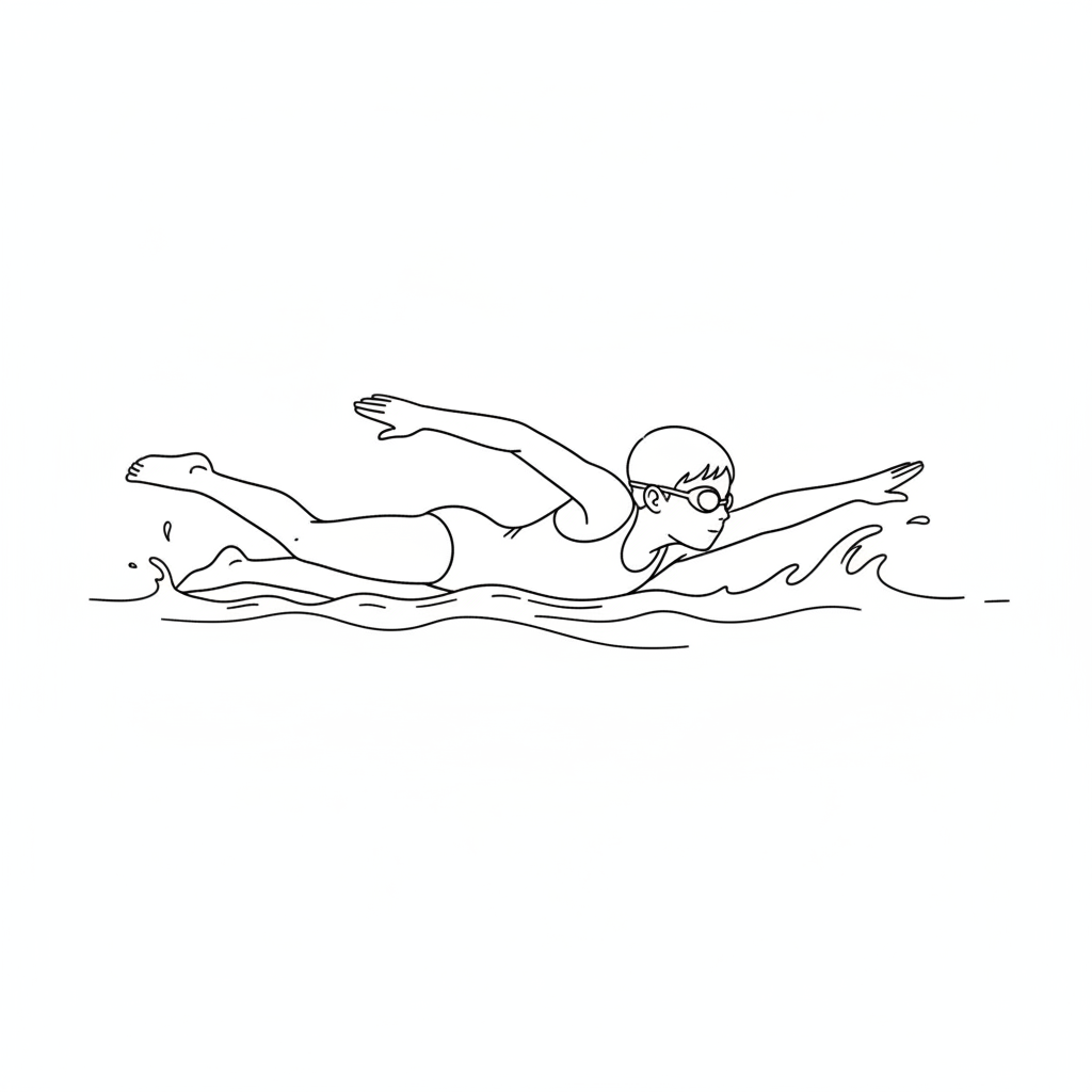 simple drawing of swimming freestyle coloring page