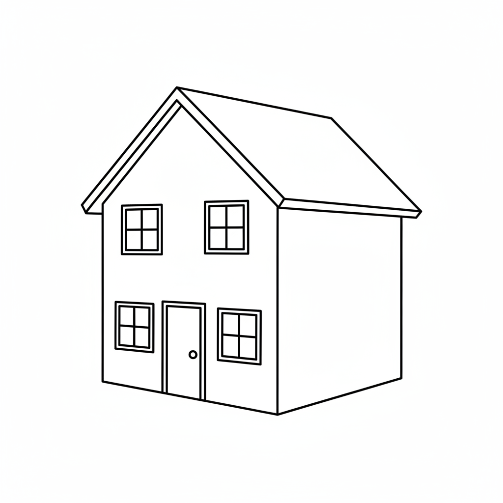 simple drawing of two story coloring page