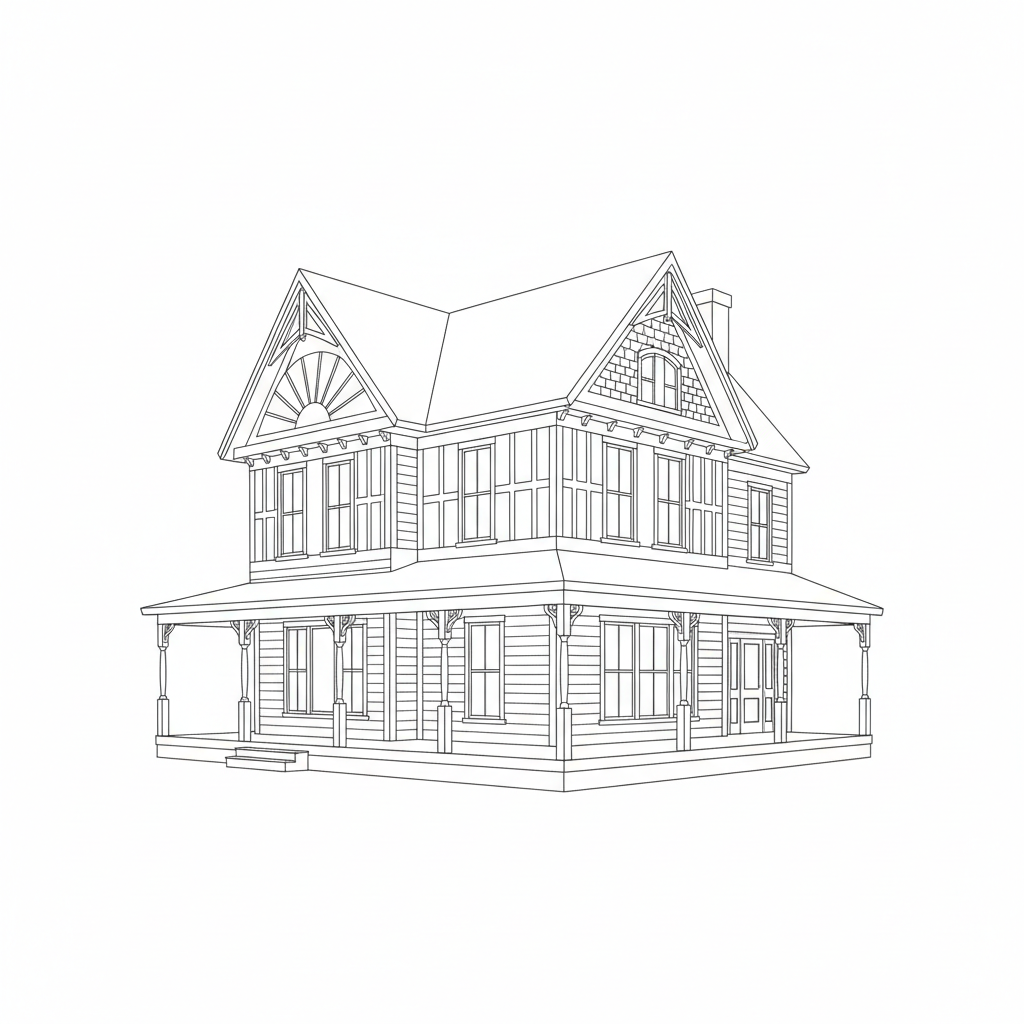 simple drawing of victorian house coloring page
