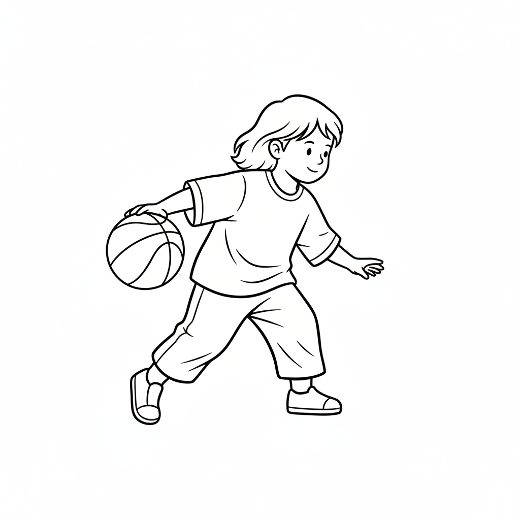 simple drawing of young dribbling coloring page