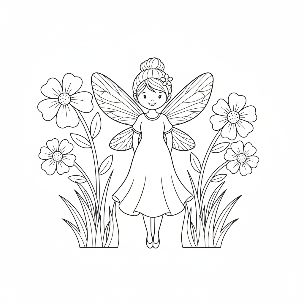 simple fairy standing in simple coloring page