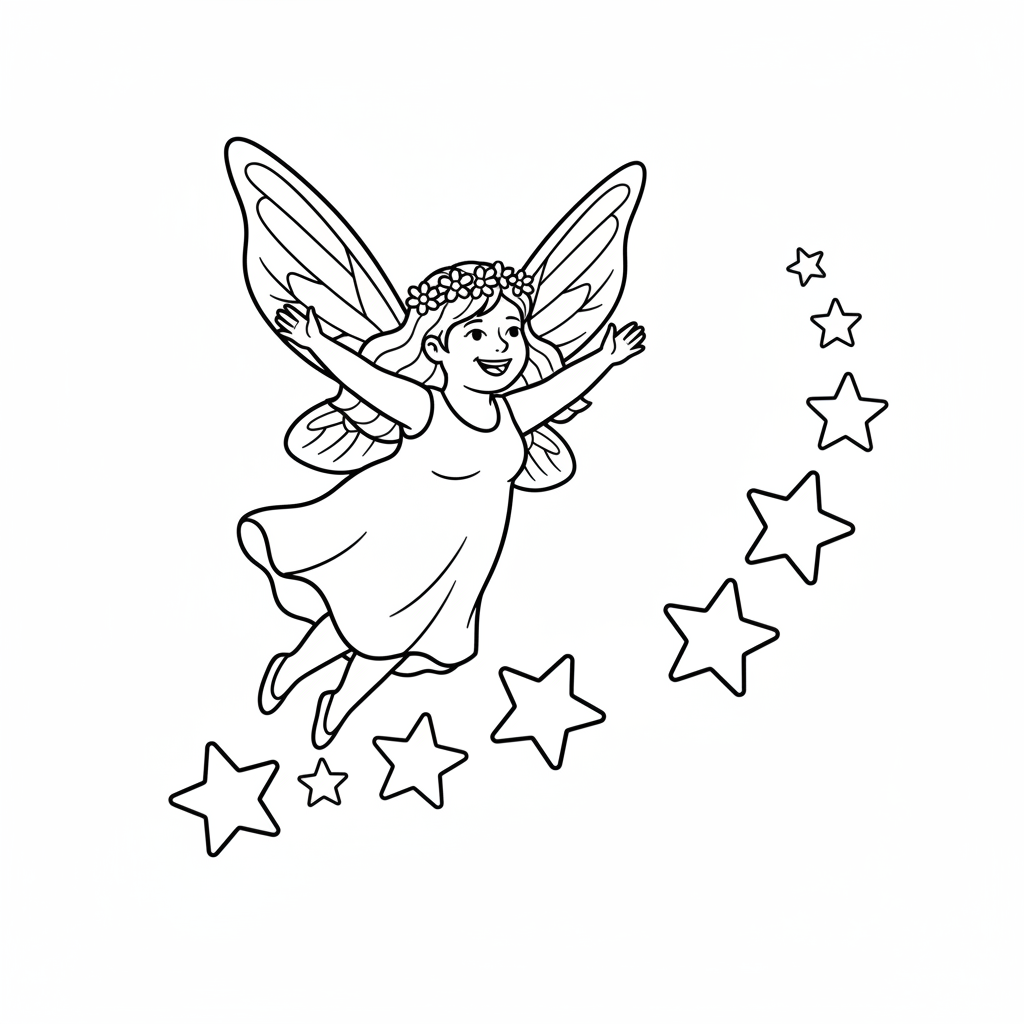 simple fairy with outstretched wings coloring page