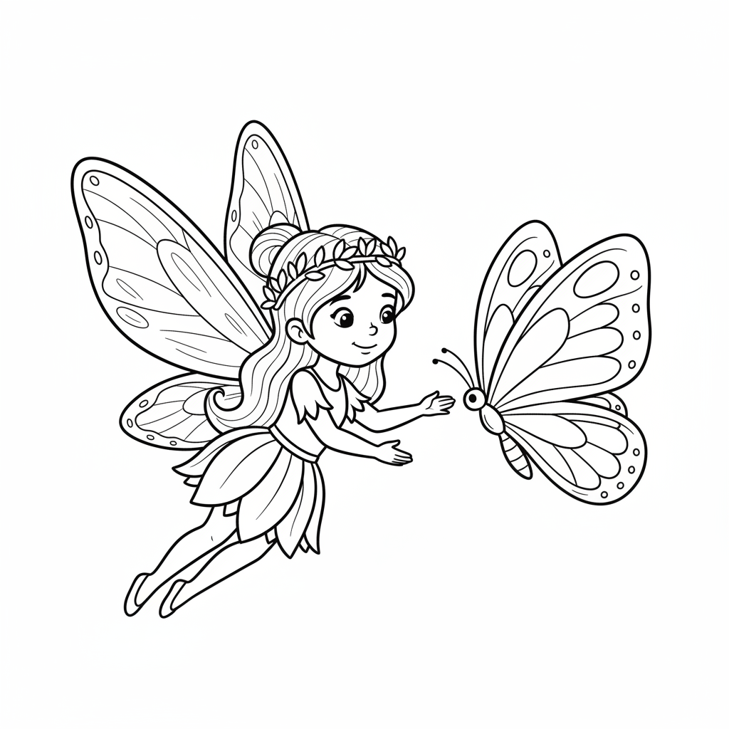 simple fairy with translucent wings coloring page