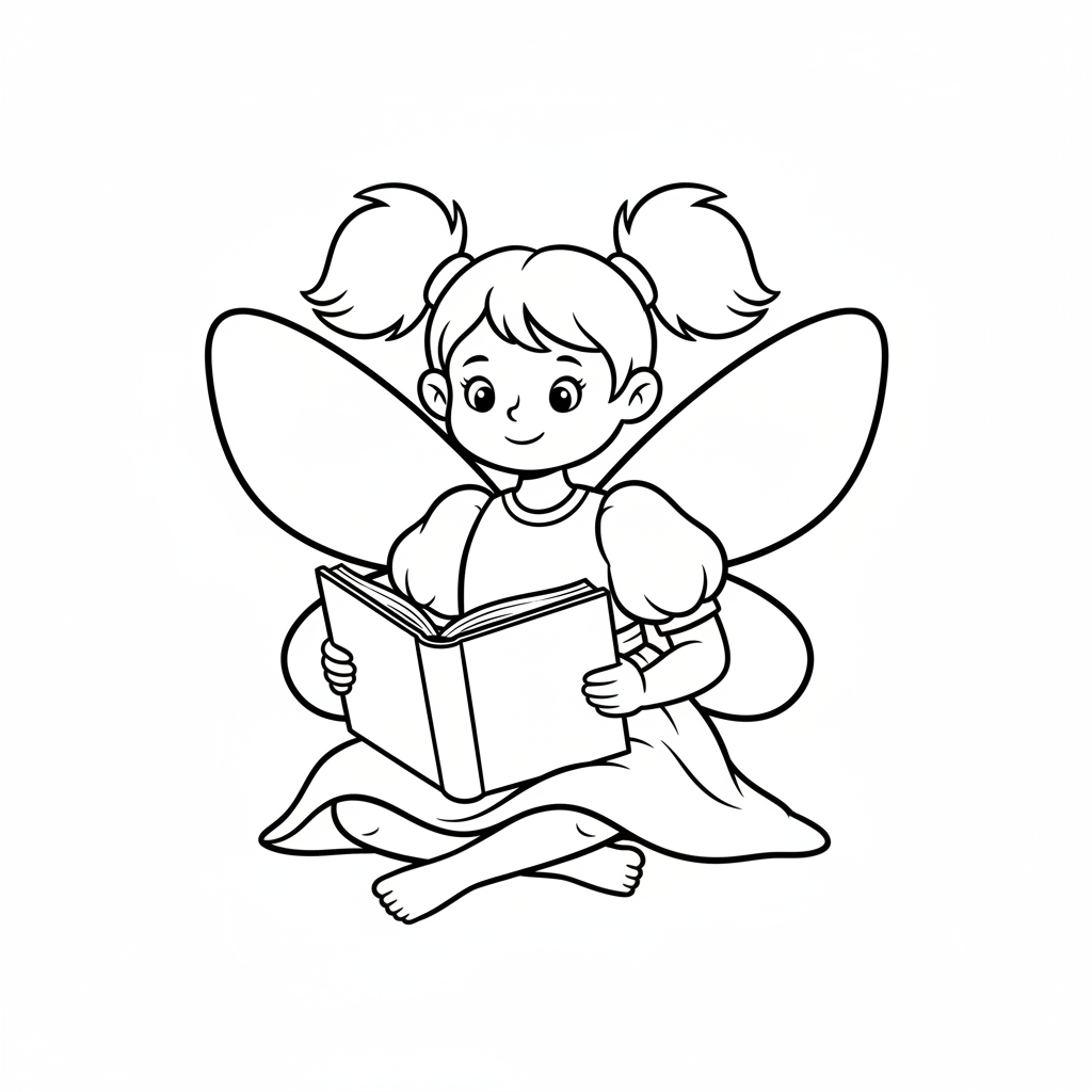 simple fairy with wings sitting coloring page