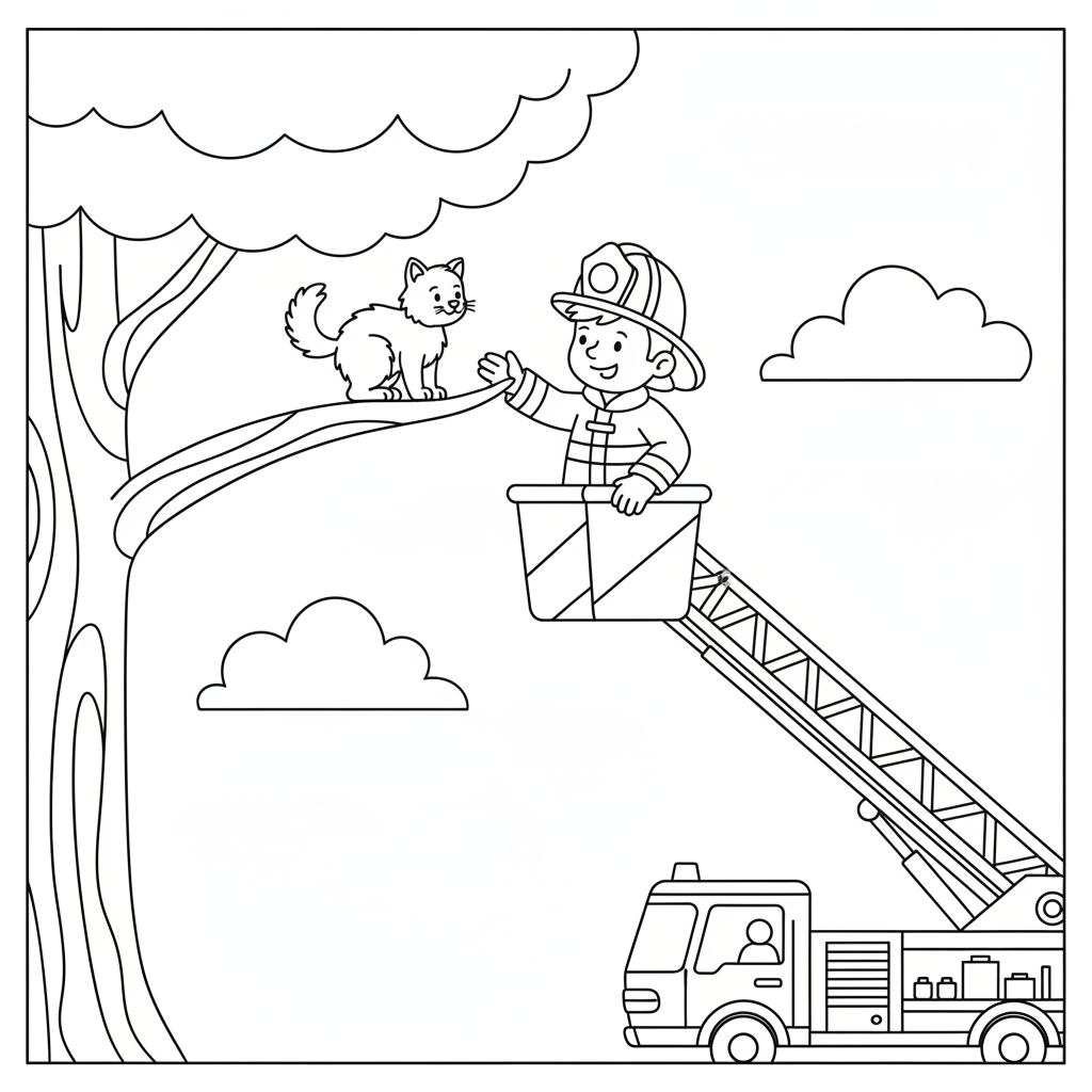simple firefighter on ladder gently coloring page