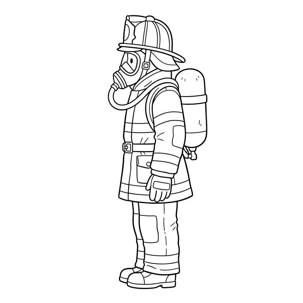 simple firefighter shown from side coloring page