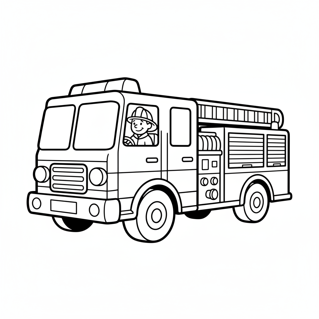 simple firefighter visible through window coloring page