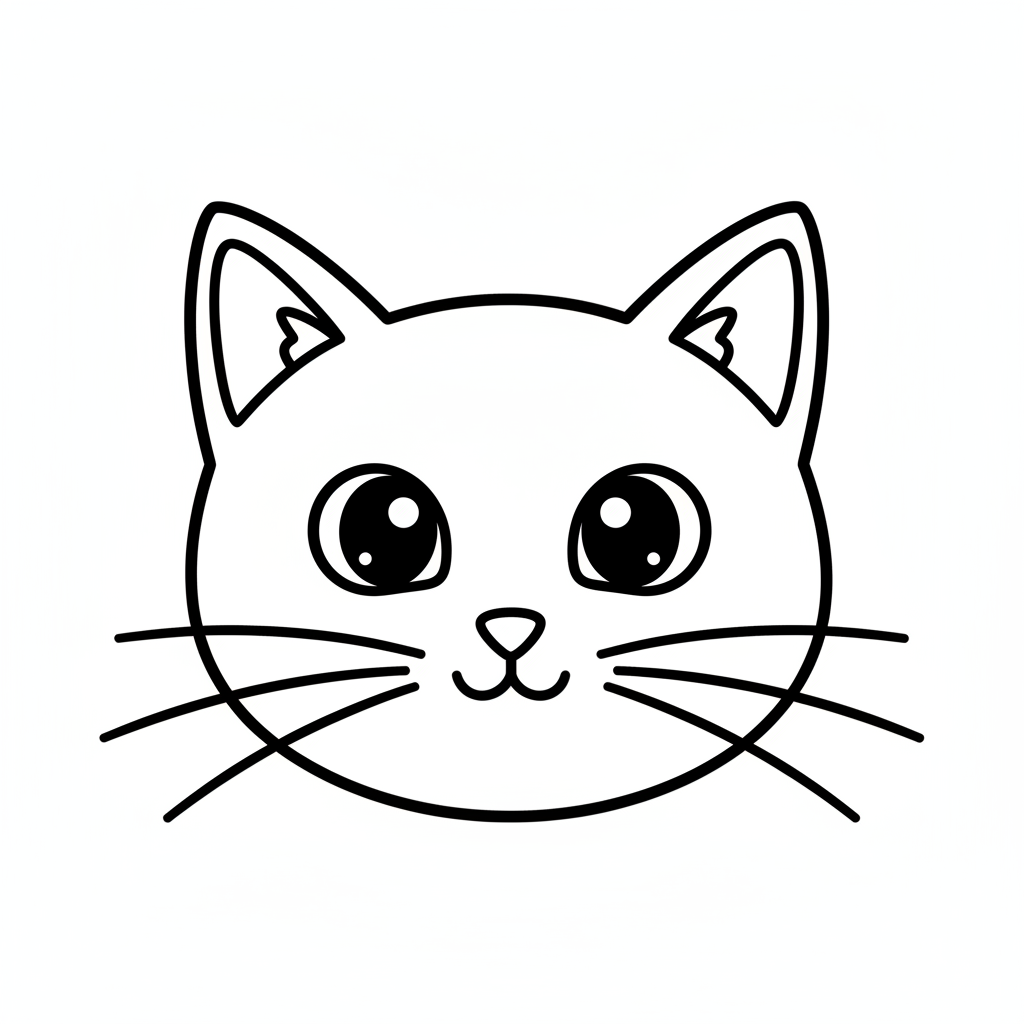 simple friendly cat face with coloring page