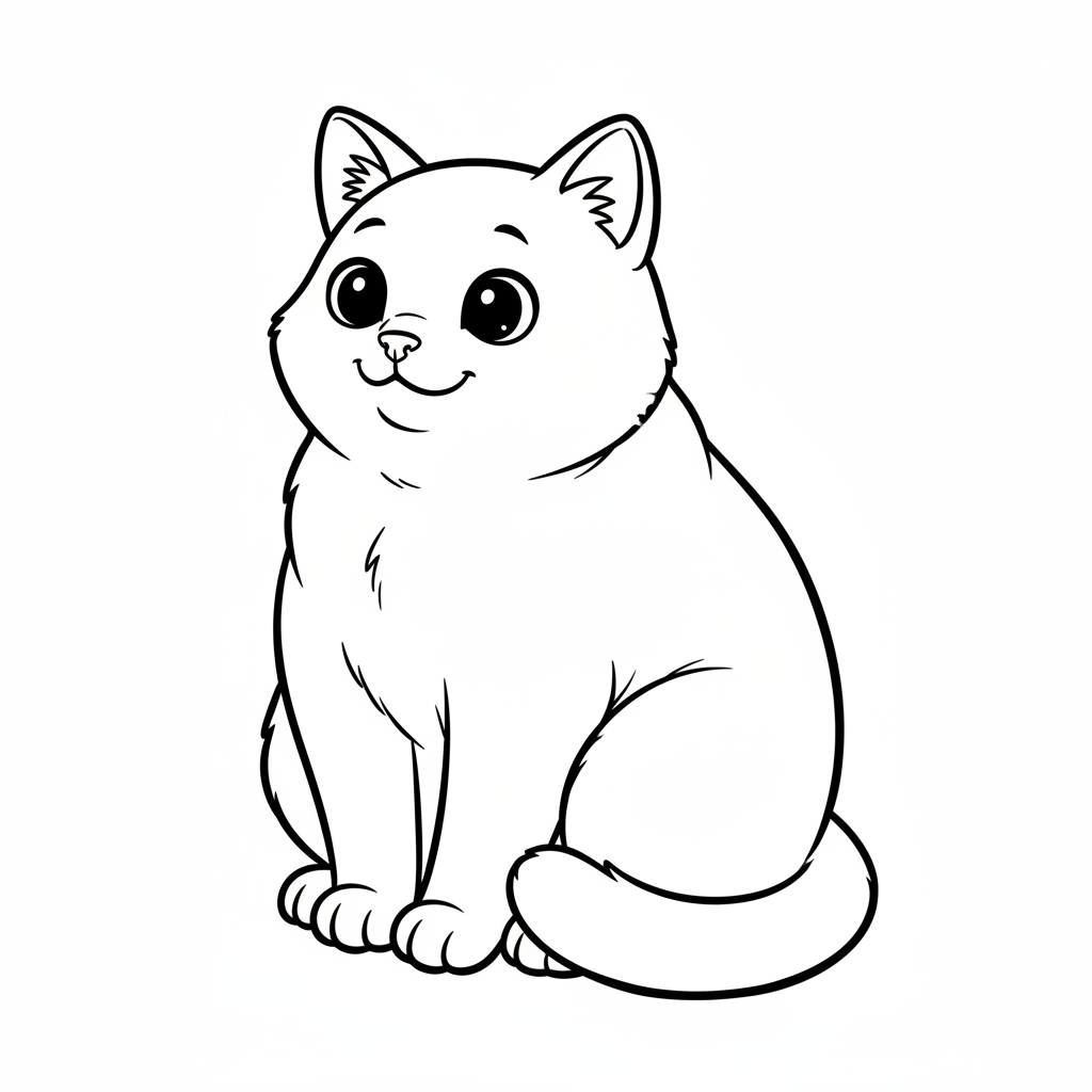 simple friendly cat sitting in coloring page