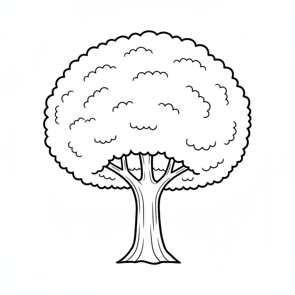 simple friendly drawing of deciduous coloring page