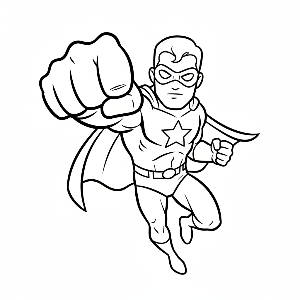 simple friendly of generic superhero coloring page