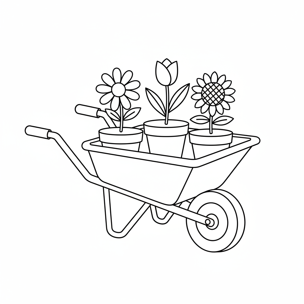 simple garden wheelbarrow viewed from coloring page