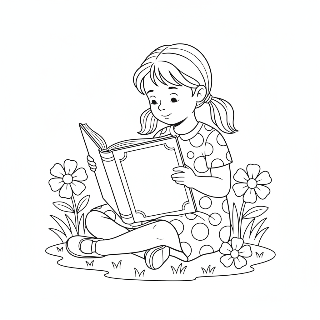 simple girl viewed from coloring page