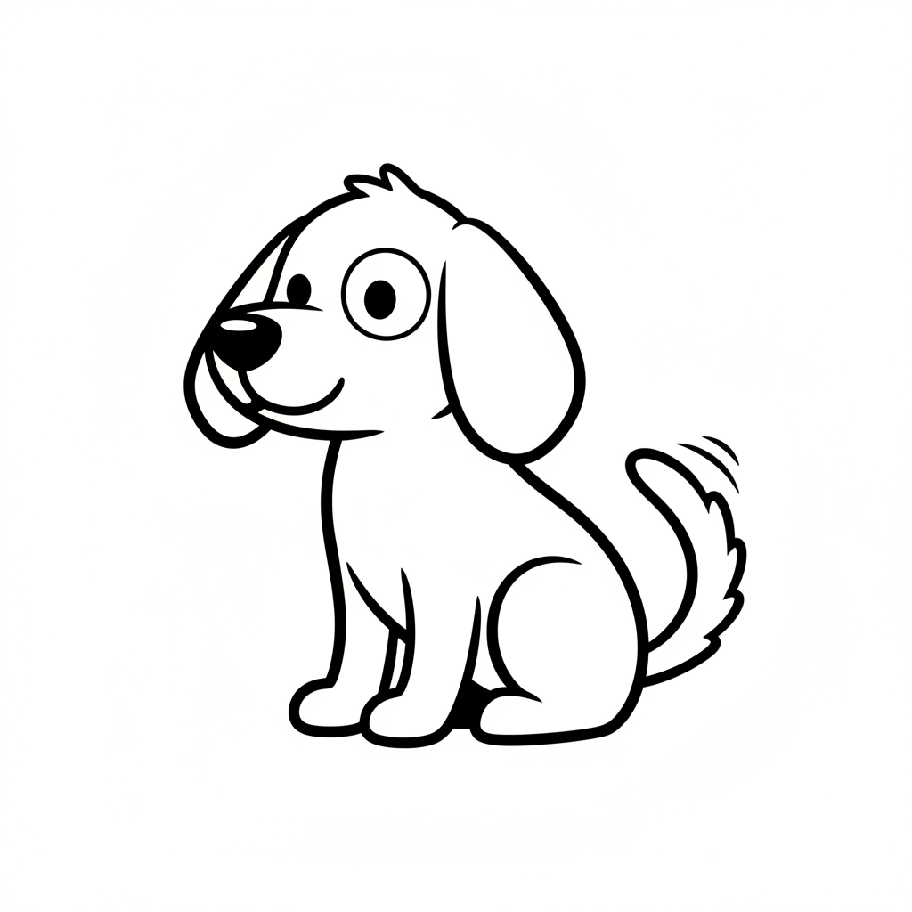 simple happy dog sitting with coloring page