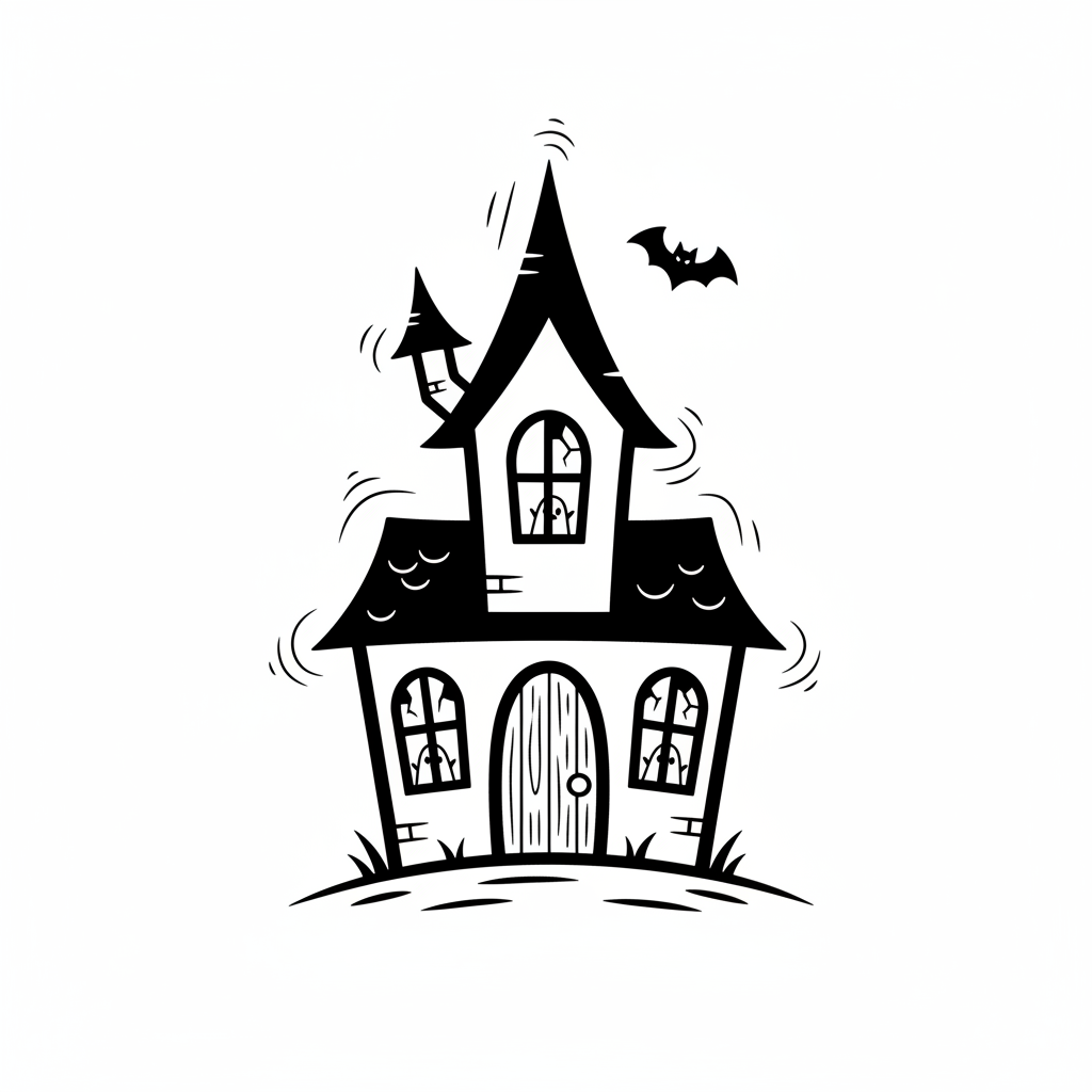 simple iconic haunted house with coloring page