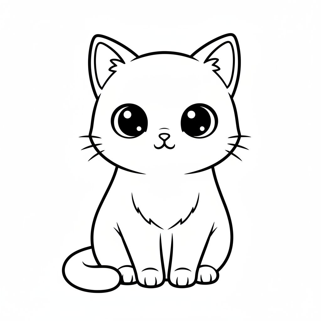 simple manga cat with large coloring page
