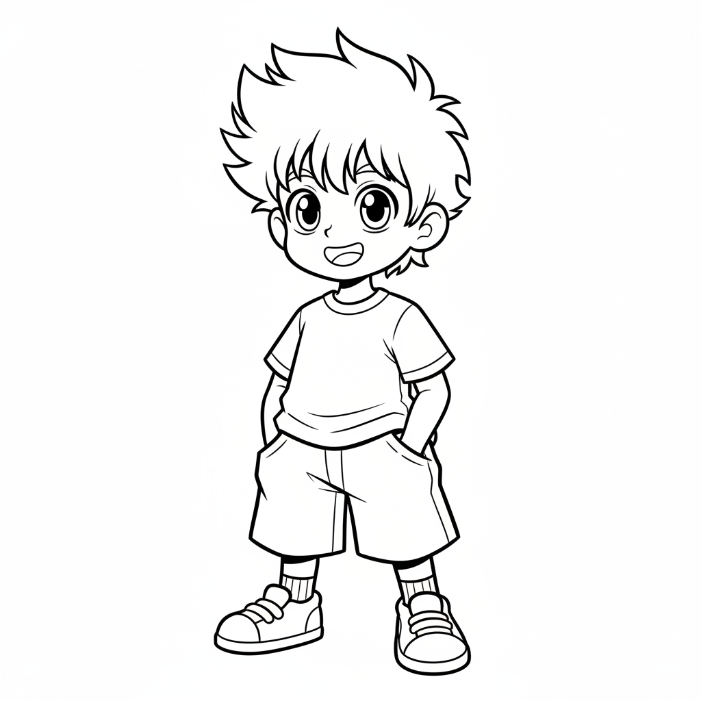 simple manga young boy with coloring page