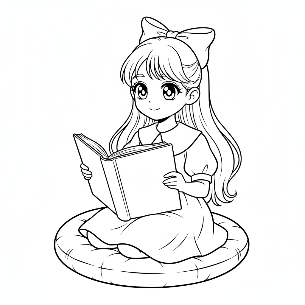 simple manga young girl with coloring page