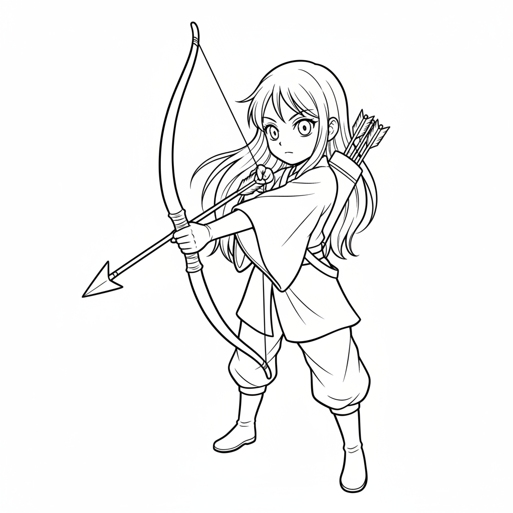 simple manga young girl with coloring page