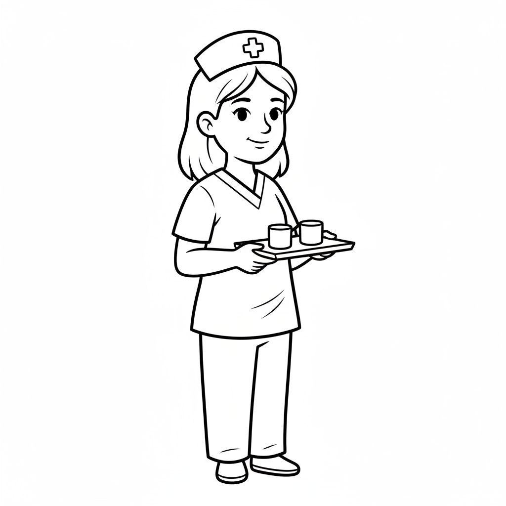 simple nurse in three quarter coloring page