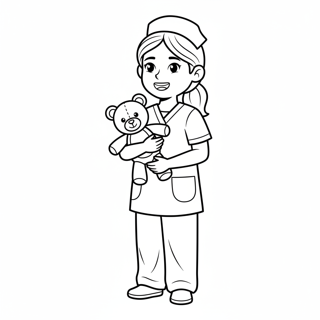 simple nurse in three quarter coloring page