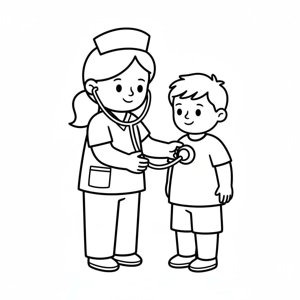 simple nurse in three quarter coloring page