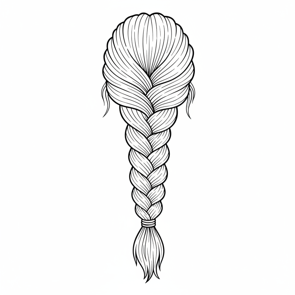 simple of braided ponytail hairstyle coloring page