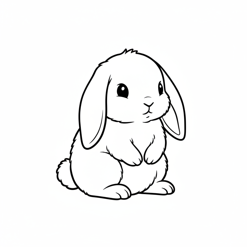 simple of curious bunny sitting coloring page