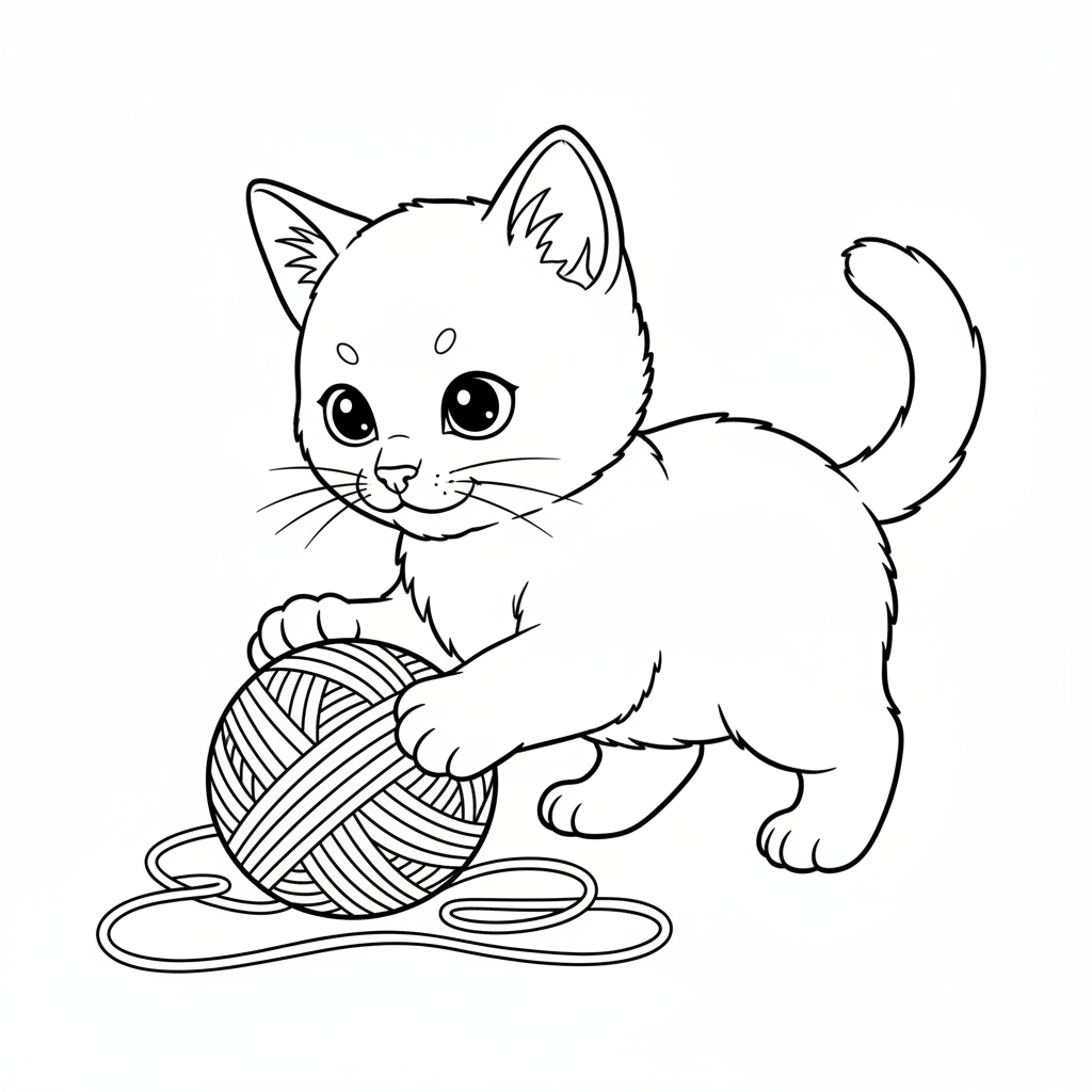 simple of curious kitten playing coloring page