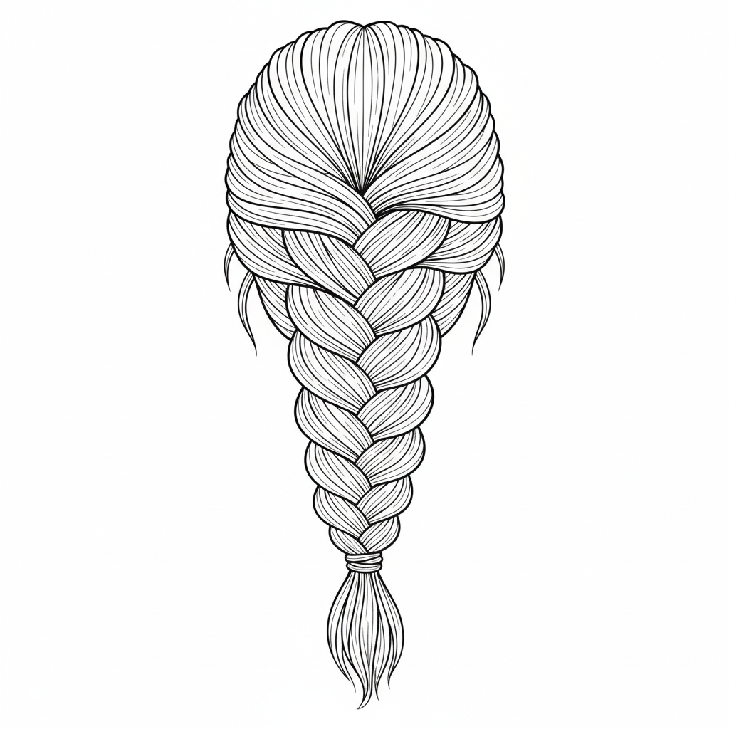 simple of french braid hairstyle coloring page