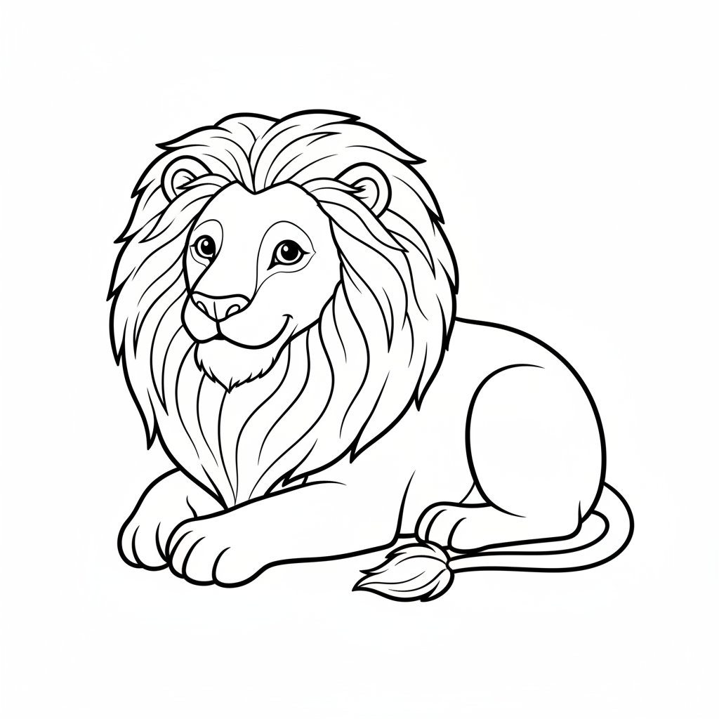 simple of friendly lion resting coloring page